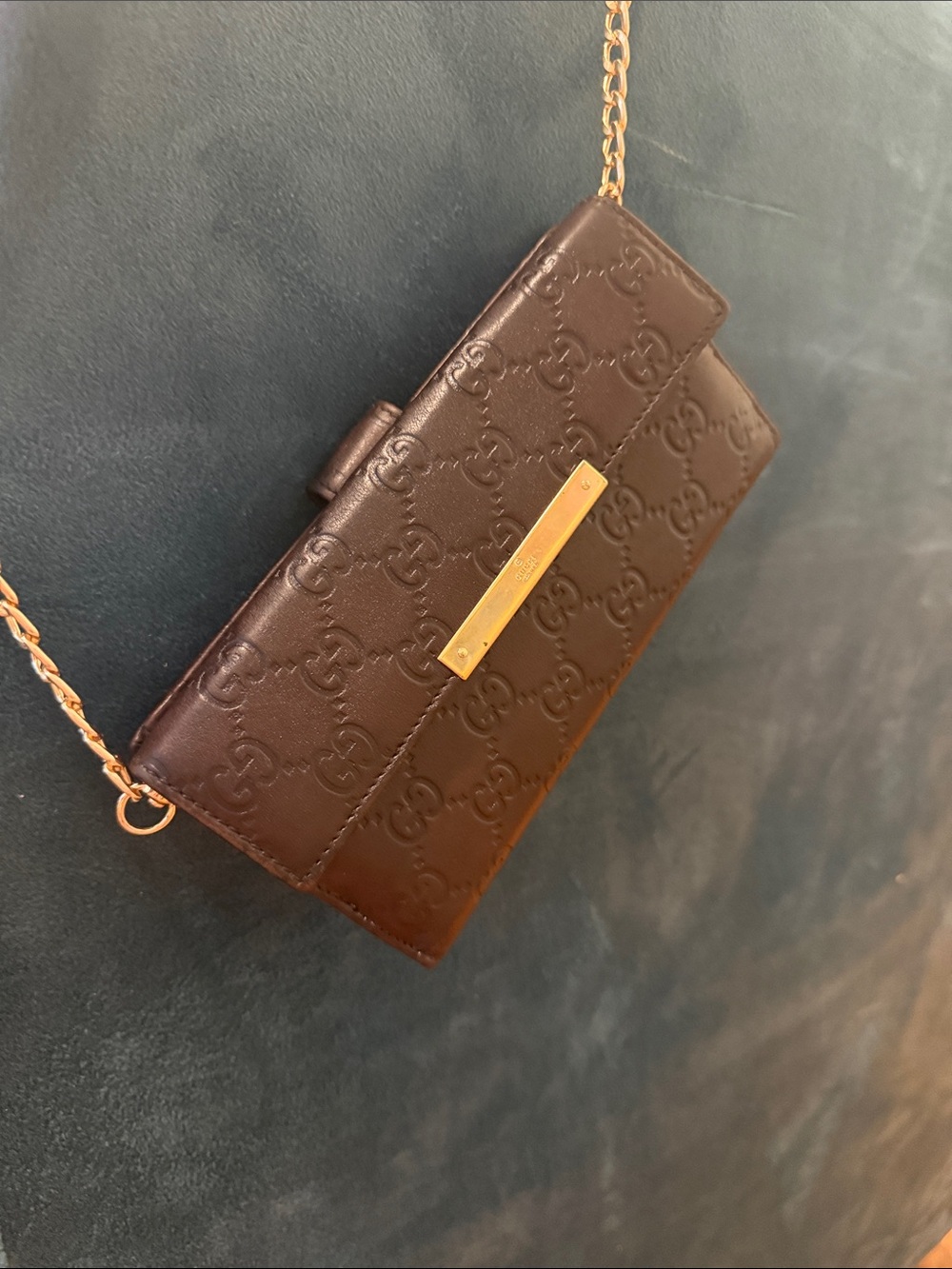 Gucci Brown Embossed Leather Chain Crossbody